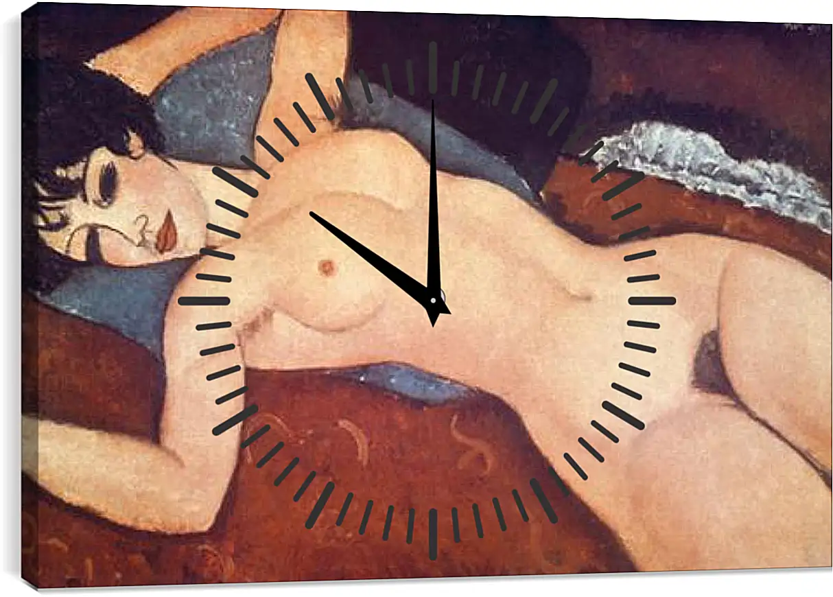 Часы картина - Nude on cushion. Обнаженная на подушке. Амедео Модильяни