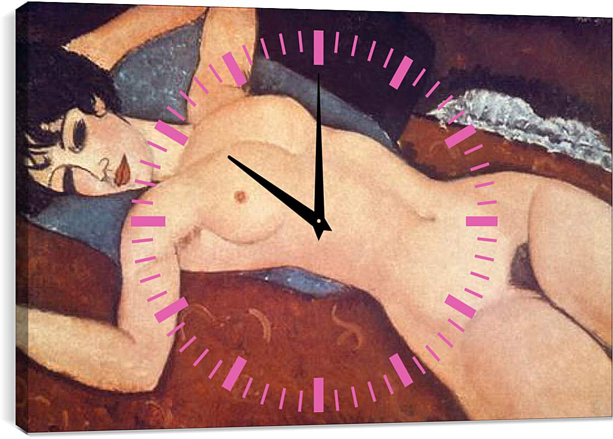 Часы картина - Nude on cushion. Обнаженная на подушке. Амедео Модильяни