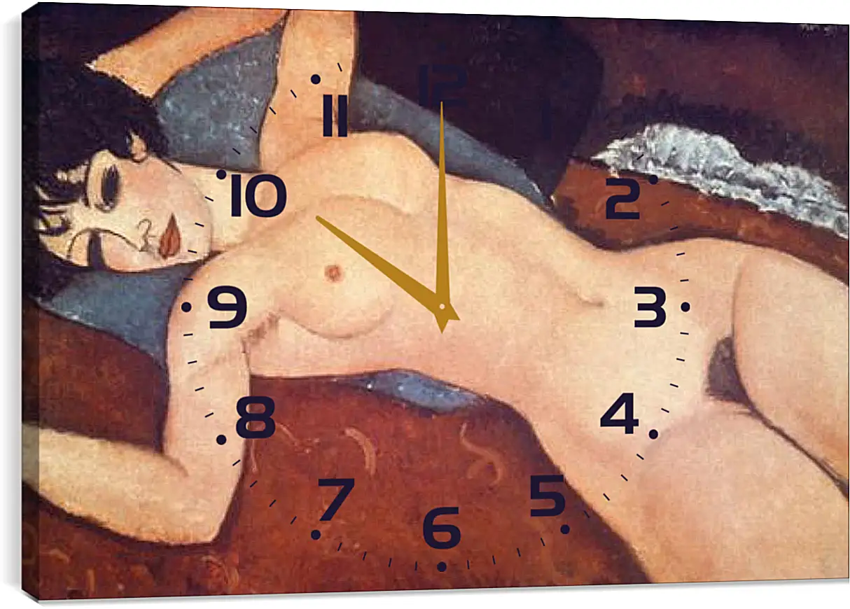Часы картина - Nude on cushion. Обнаженная на подушке. Амедео Модильяни