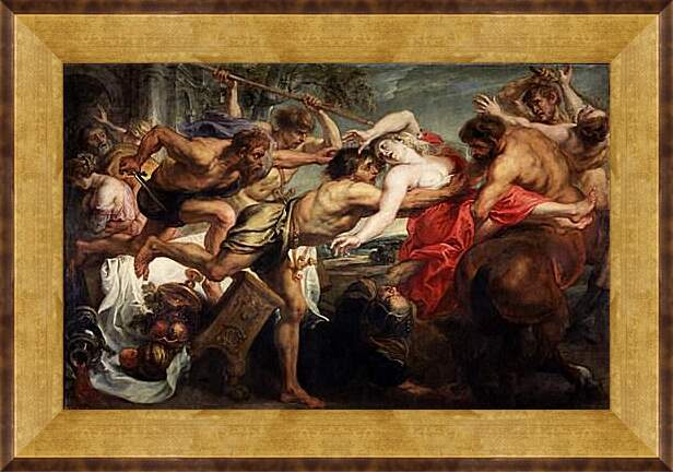 Картина в раме - битва Лапифов и кентавров. Питер Пауль Рубенс