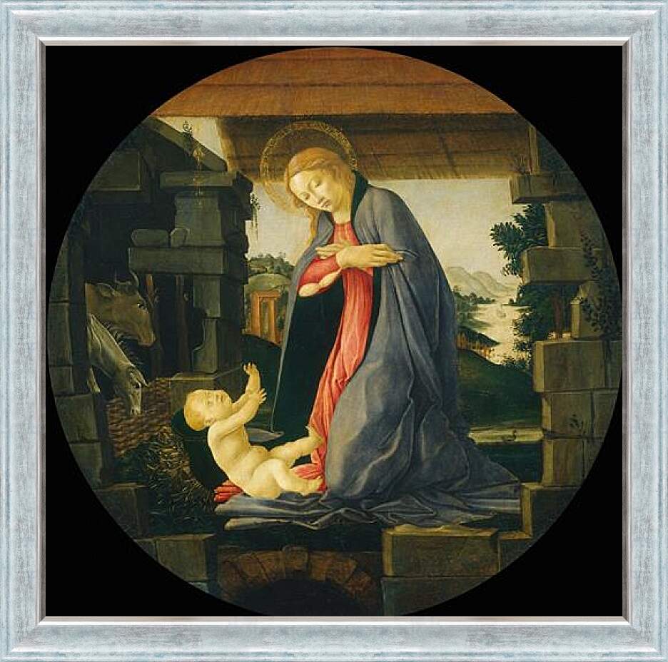 Картина в раме - The Virgin Adoring the Child. Сандро Боттичелли