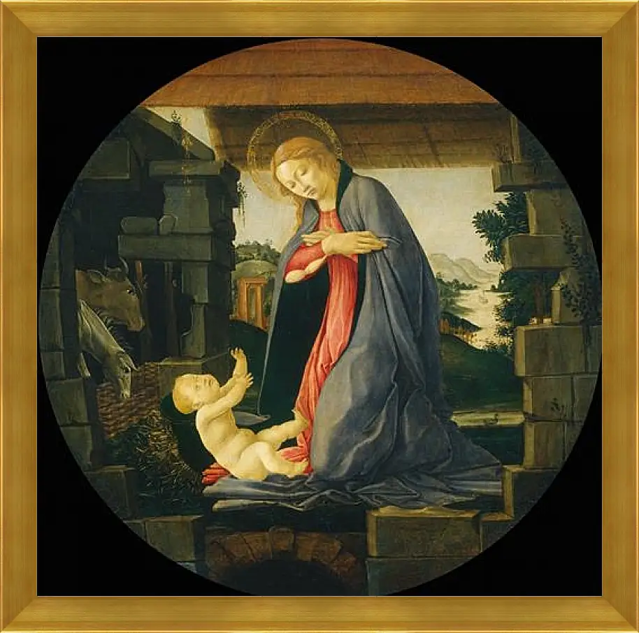 Картина в раме - The Virgin Adoring the Child. Сандро Боттичелли