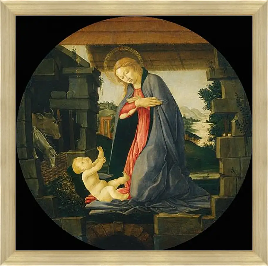 Картина в раме - The Virgin Adoring the Child. Сандро Боттичелли