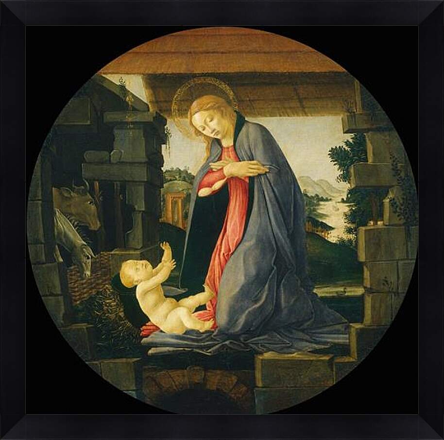 Картина в раме - The Virgin Adoring the Child. Сандро Боттичелли