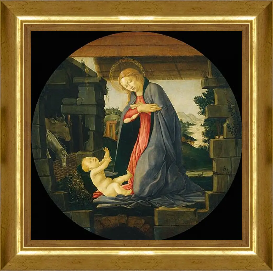 Картина в раме - The Virgin Adoring the Child. Сандро Боттичелли