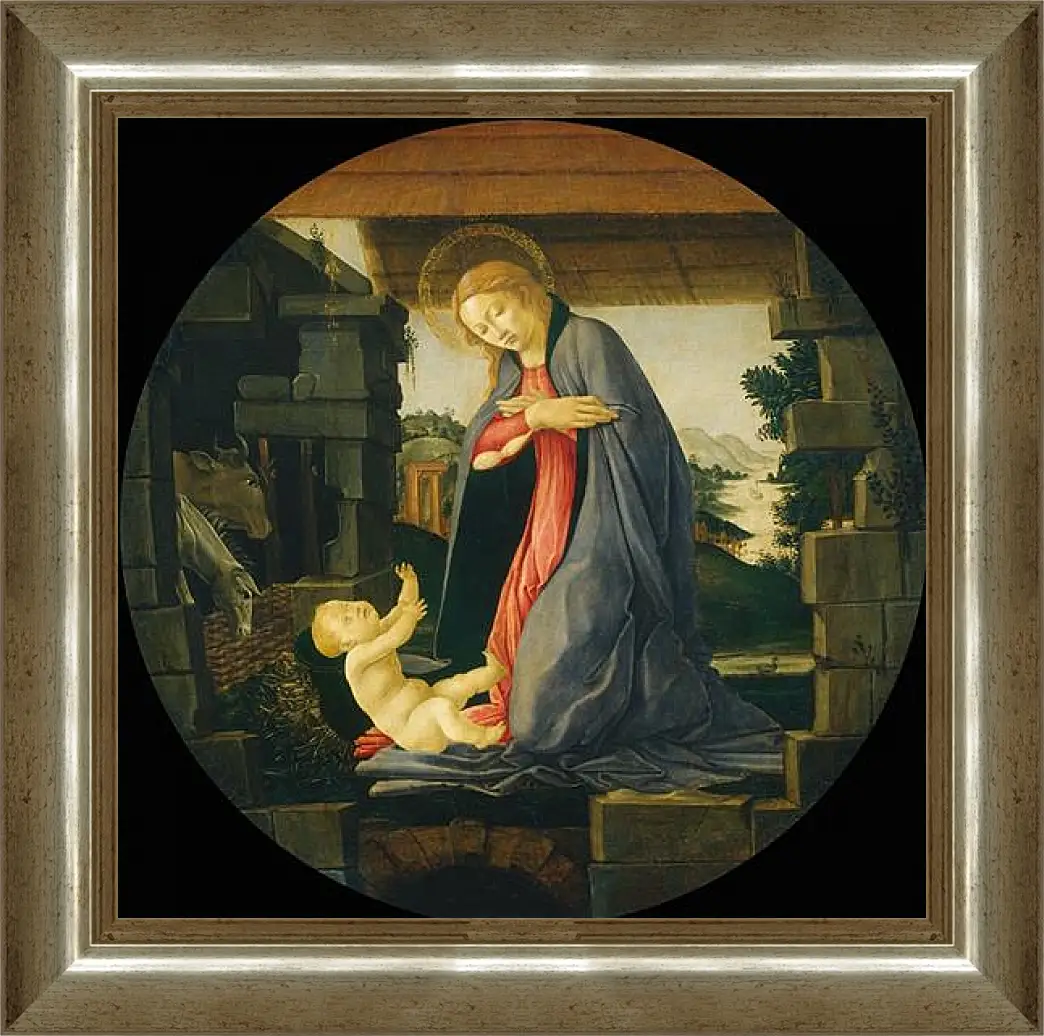 Картина в раме - The Virgin Adoring the Child. Сандро Боттичелли