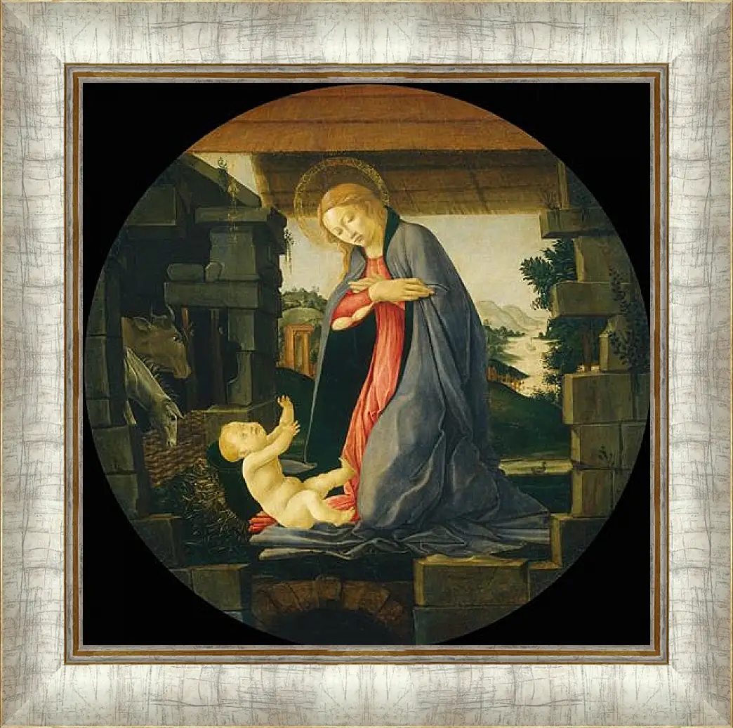 Картина в раме - The Virgin Adoring the Child. Сандро Боттичелли