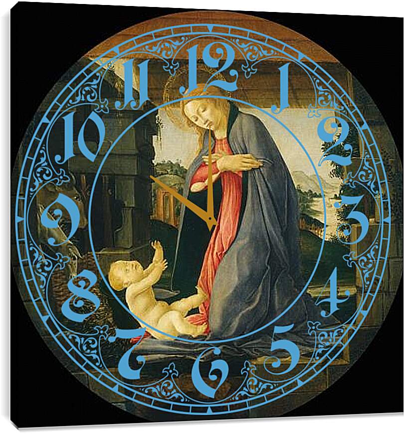 Часы картина - The Virgin Adoring the Child. Сандро Боттичелли
