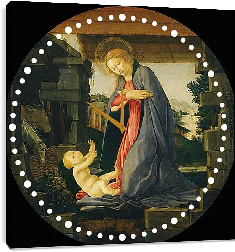 Часы картина - The Virgin Adoring the Child. Сандро Боттичелли
