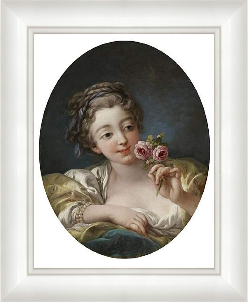 Картина в раме - Girl with rose. Франсуа Буше