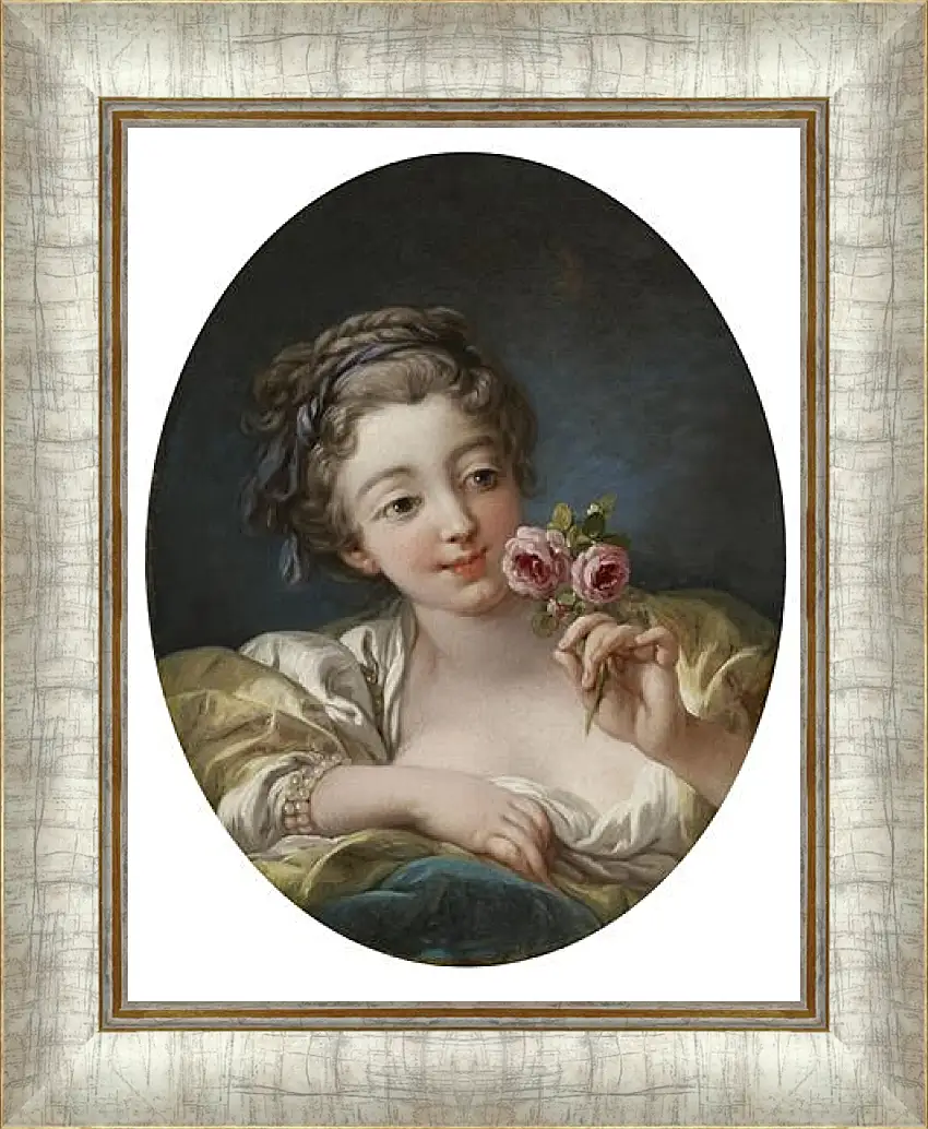 Картина в раме - Girl with rose. Франсуа Буше