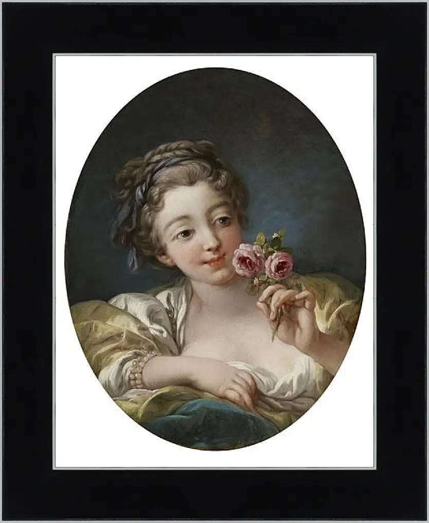 Картина в раме - Girl with rose. Франсуа Буше