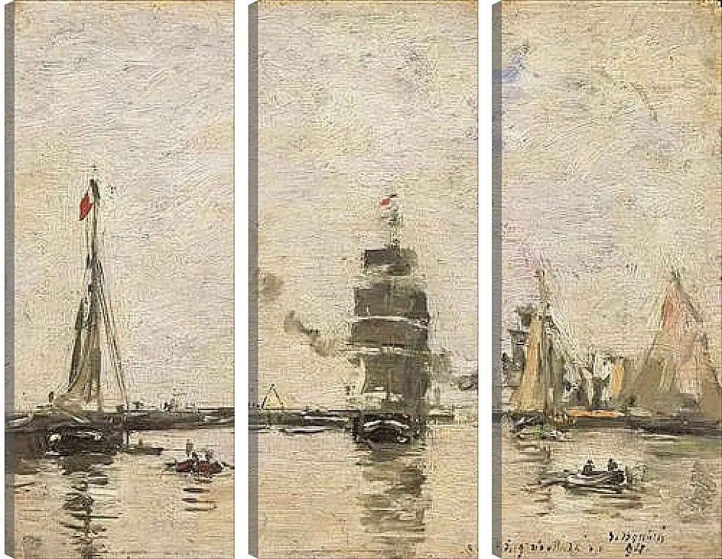 Модульная картина - Boats in Trouville Harbor. Эжен Буден