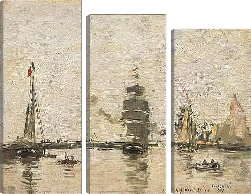 Модульная картина - Boats in Trouville Harbor. Эжен Буден