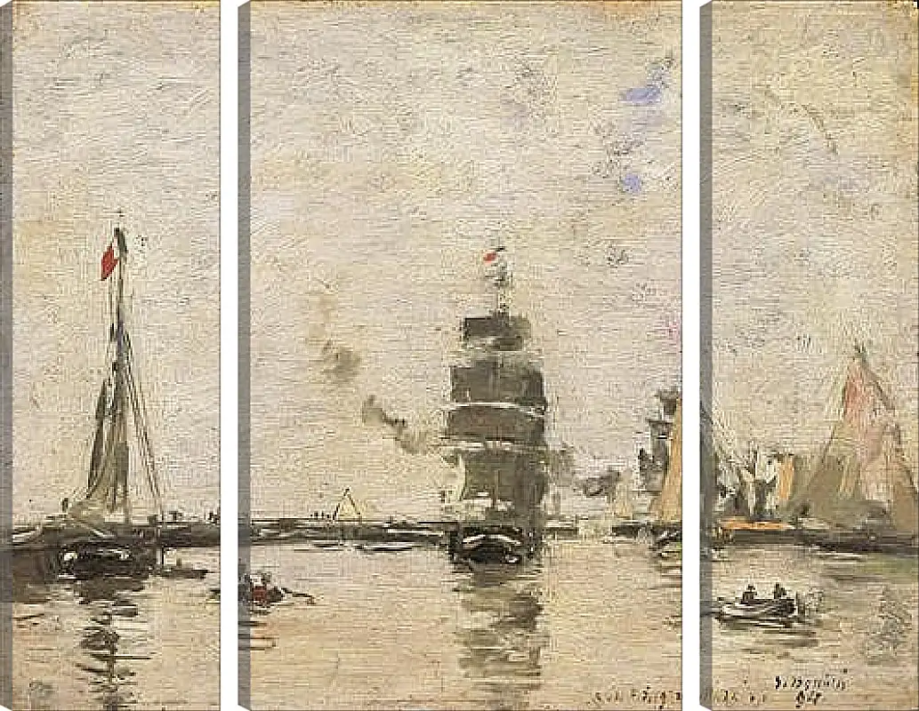 Модульная картина - Boats in Trouville Harbor. Эжен Буден