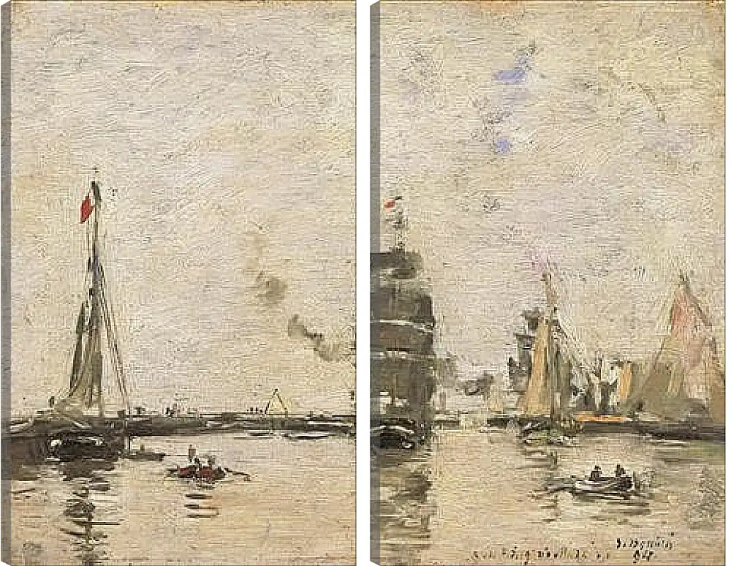 Модульная картина - Boats in Trouville Harbor. Эжен Буден