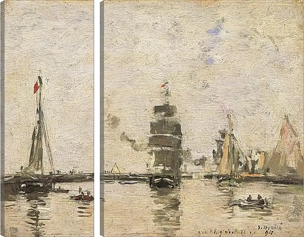 Модульная картина - Boats in Trouville Harbor. Эжен Буден