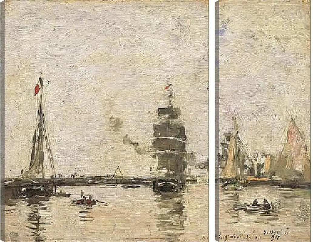 Модульная картина - Boats in Trouville Harbor. Эжен Буден