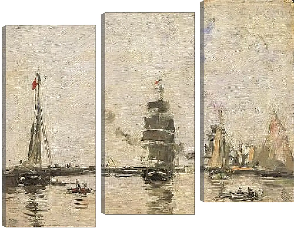 Модульная картина - Boats in Trouville Harbor. Эжен Буден