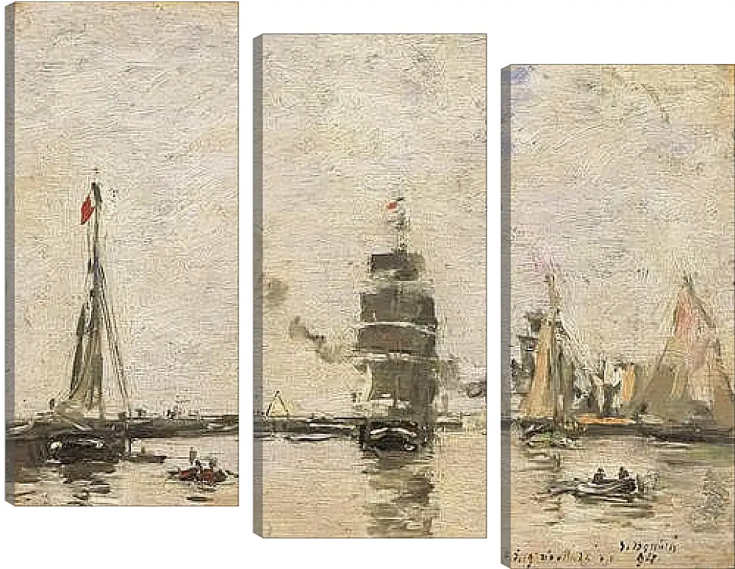 Модульная картина - Boats in Trouville Harbor. Эжен Буден