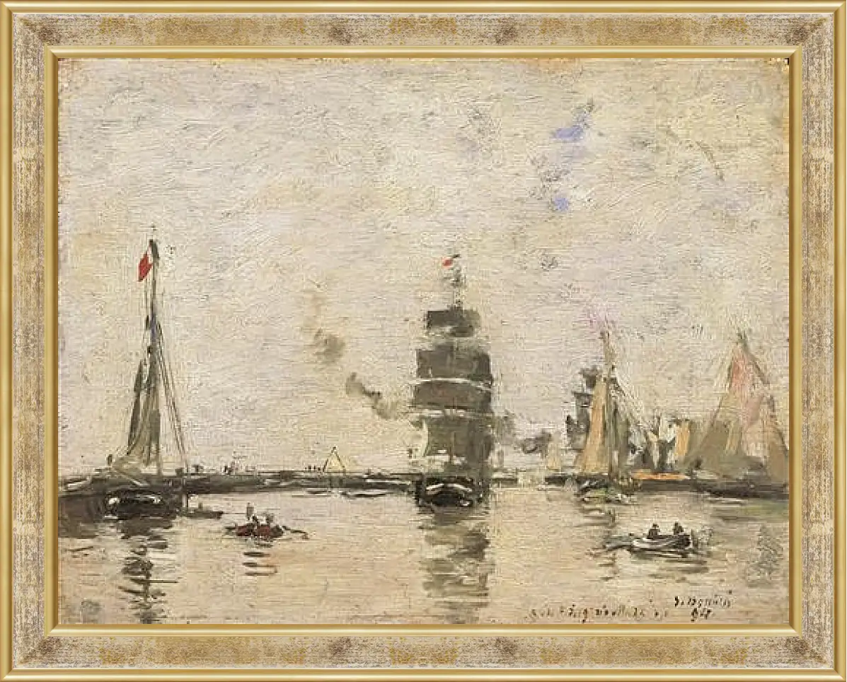 Картина в раме - Boats in Trouville Harbor. Эжен Буден