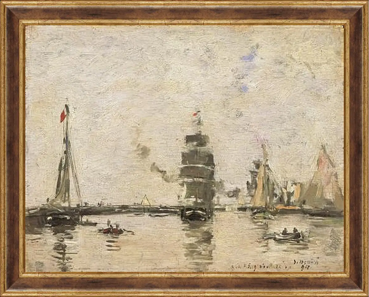 Картина в раме - Boats in Trouville Harbor. Эжен Буден