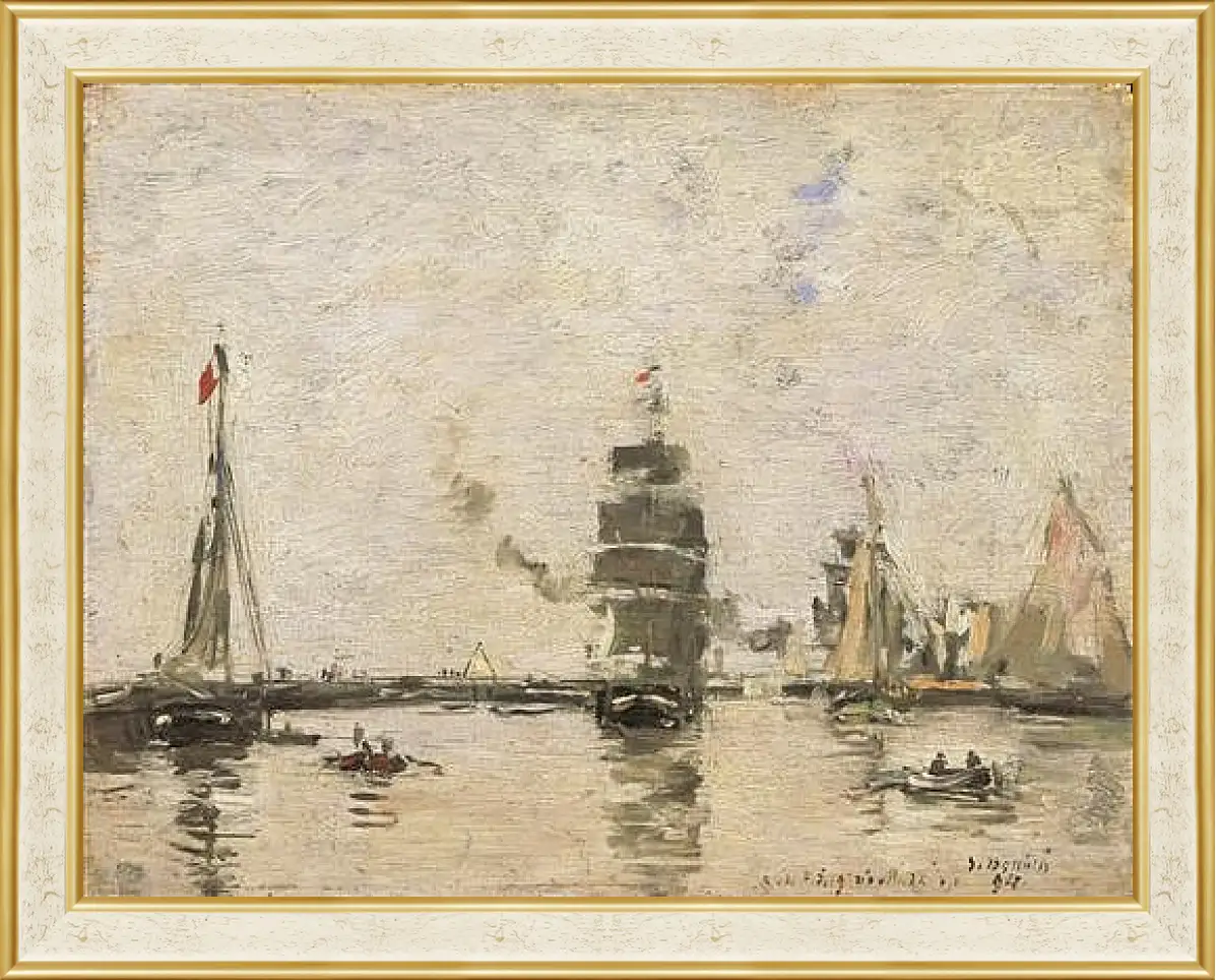 Картина в раме - Boats in Trouville Harbor. Эжен Буден