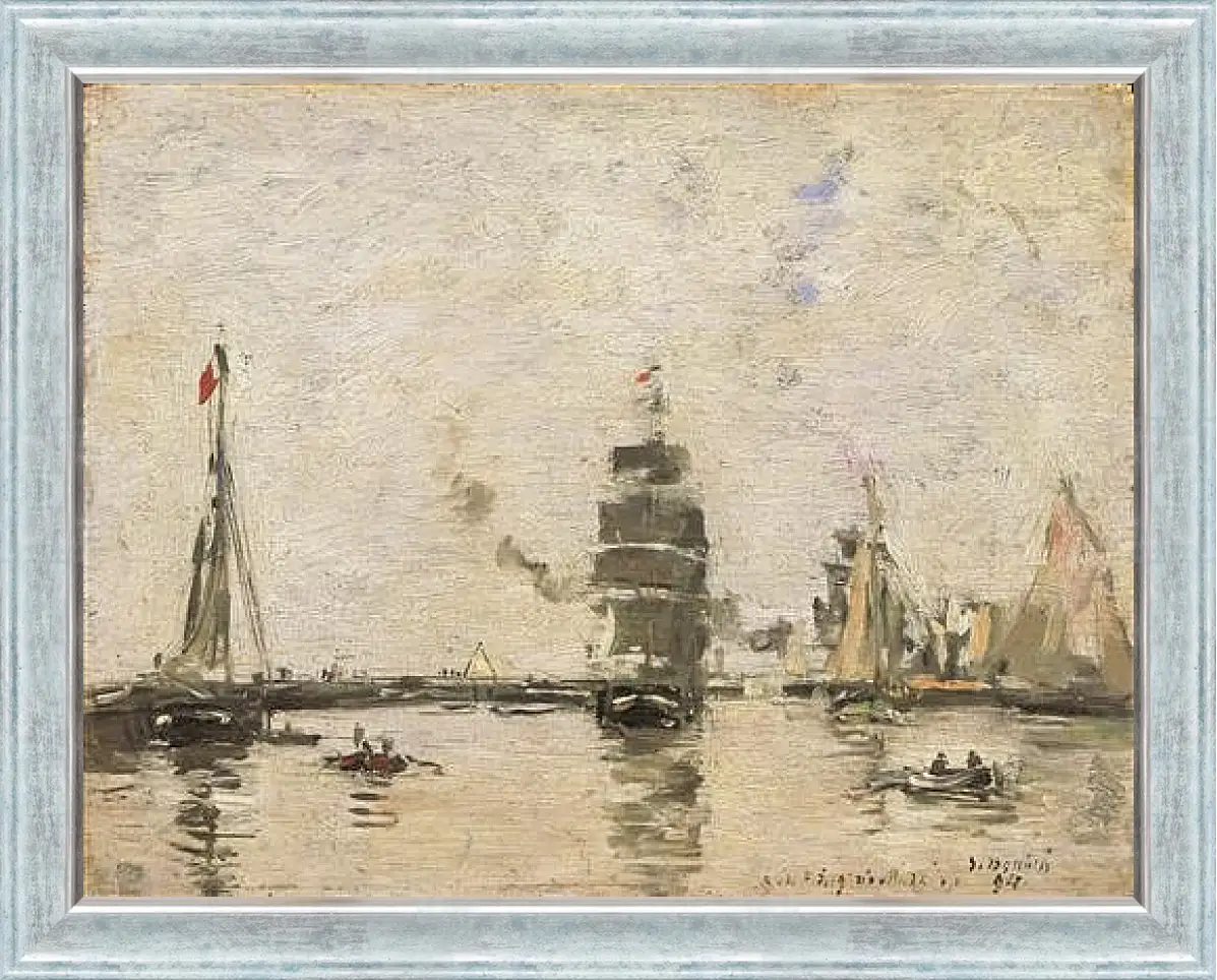 Картина в раме - Boats in Trouville Harbor. Эжен Буден