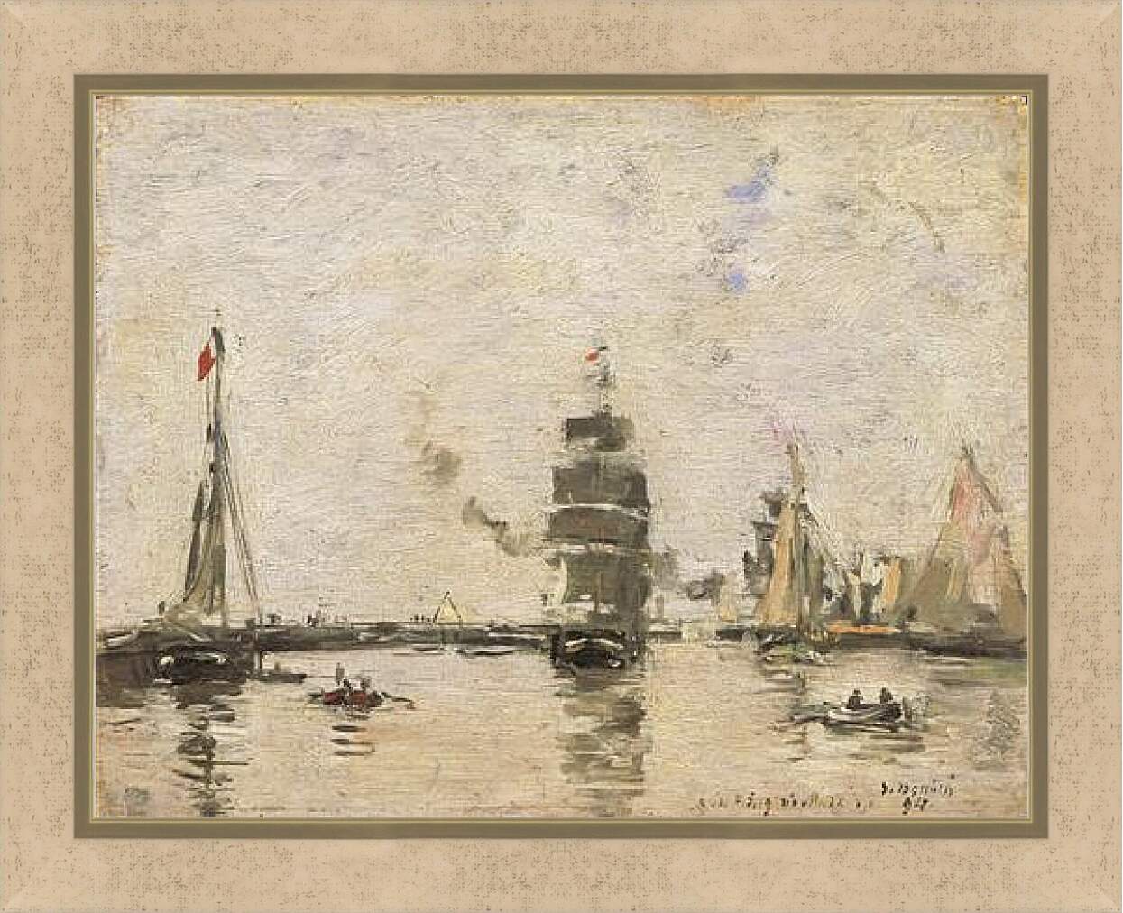 Картина в раме - Boats in Trouville Harbor. Эжен Буден