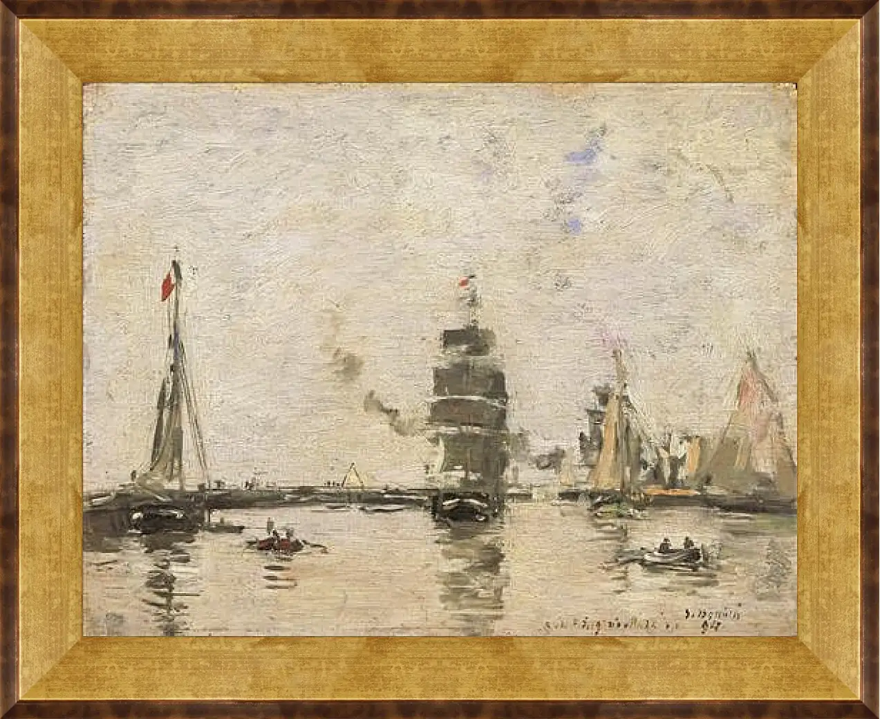 Картина в раме - Boats in Trouville Harbor. Эжен Буден