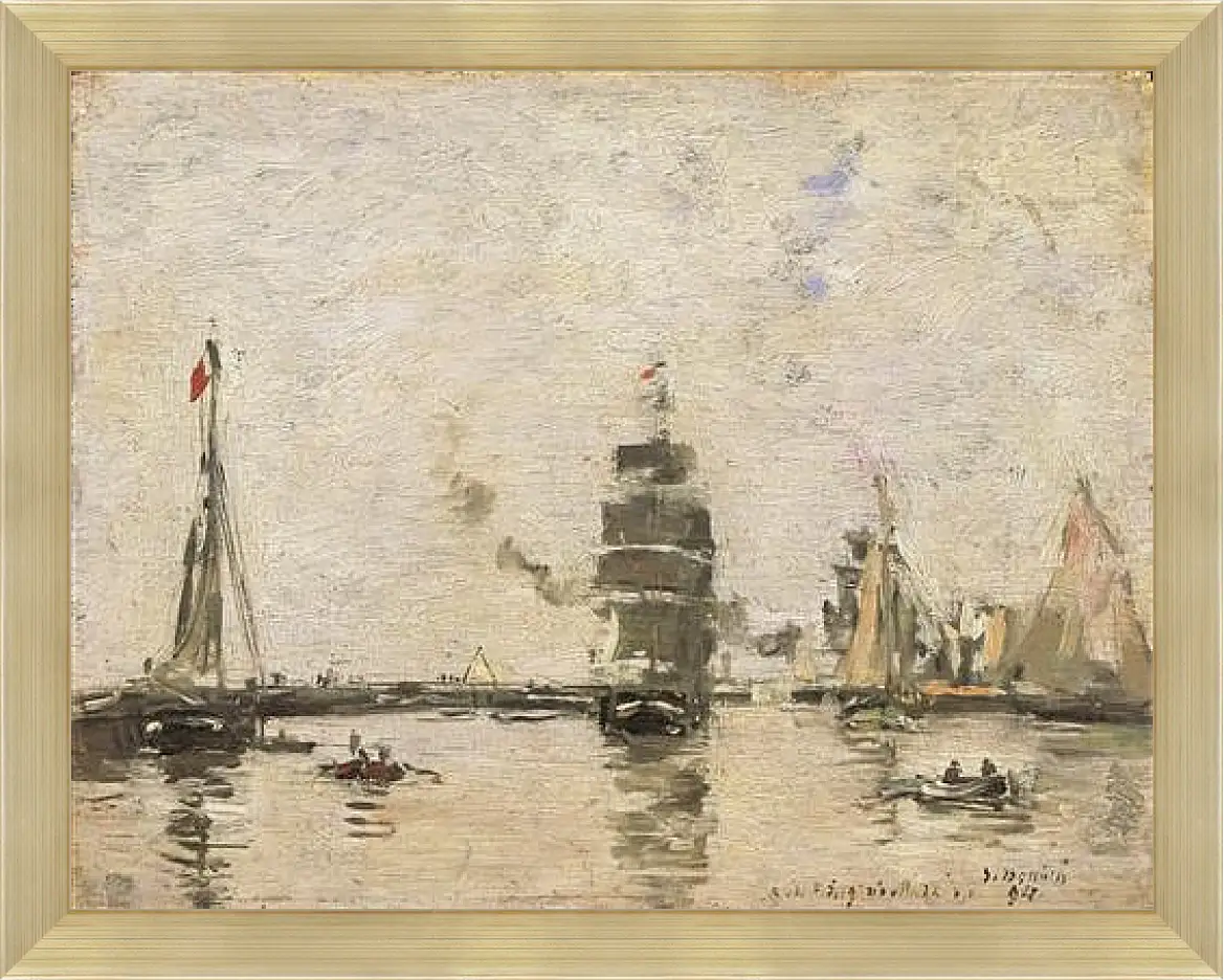 Картина в раме - Boats in Trouville Harbor. Эжен Буден