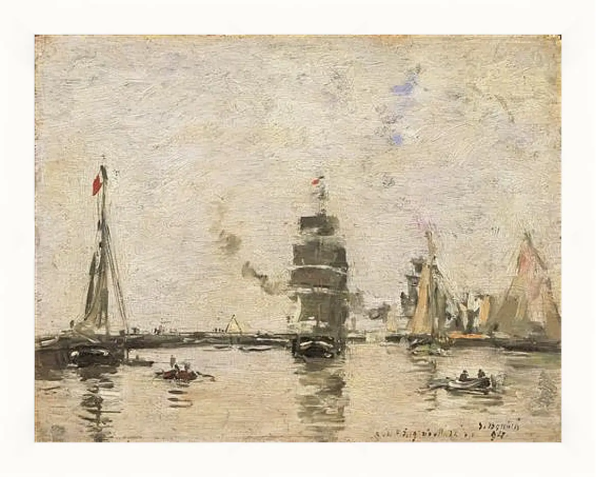 Картина в раме - Boats in Trouville Harbor. Эжен Буден