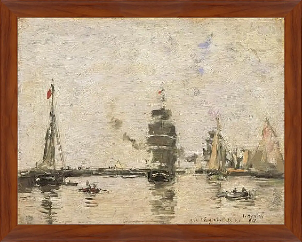 Картина в раме - Boats in Trouville Harbor. Эжен Буден