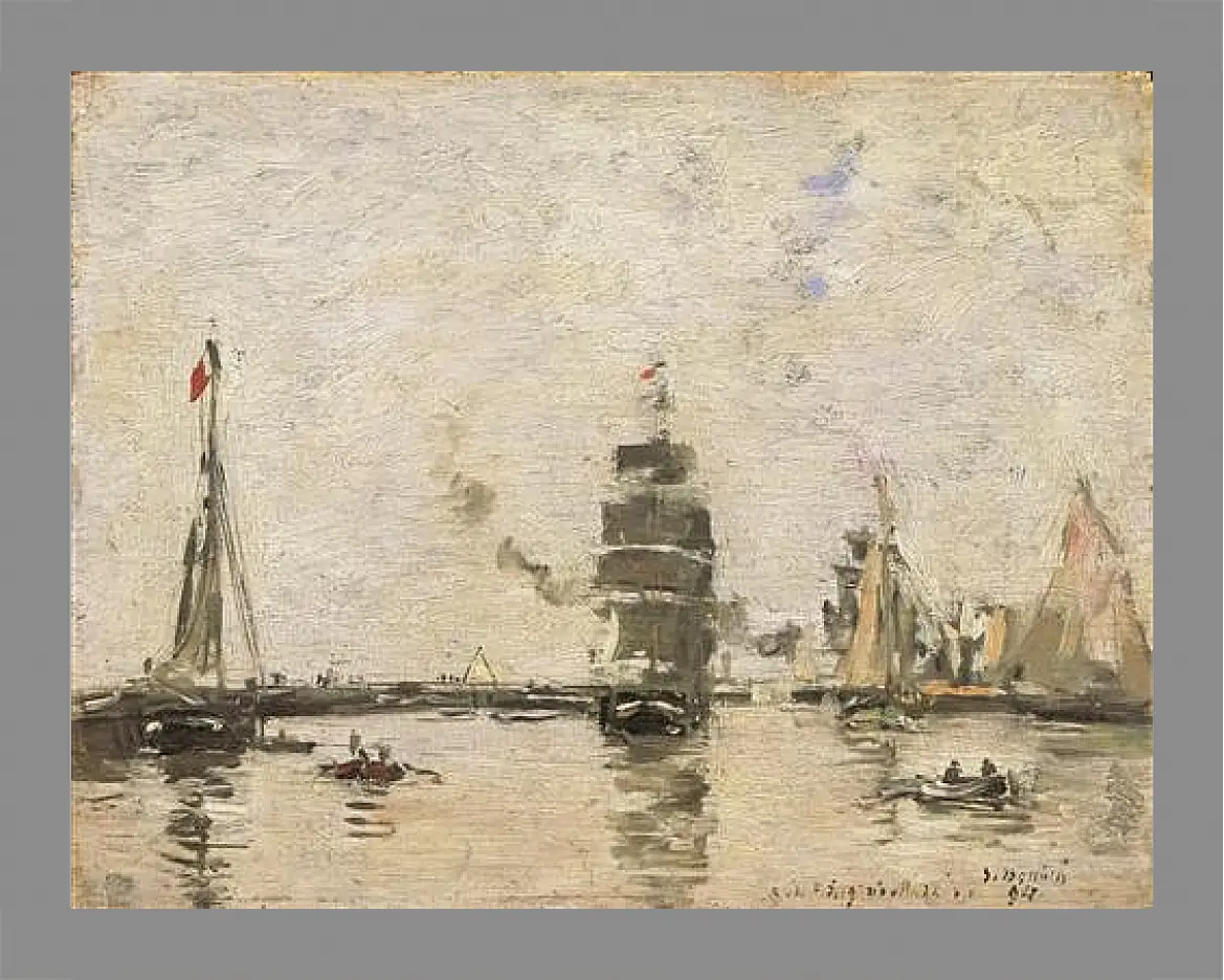 Картина в раме - Boats in Trouville Harbor. Эжен Буден