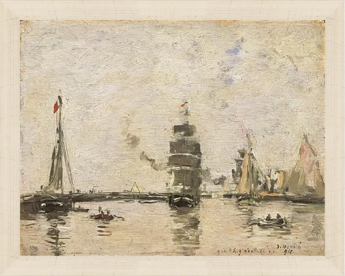 Картина в раме - Boats in Trouville Harbor. Эжен Буден