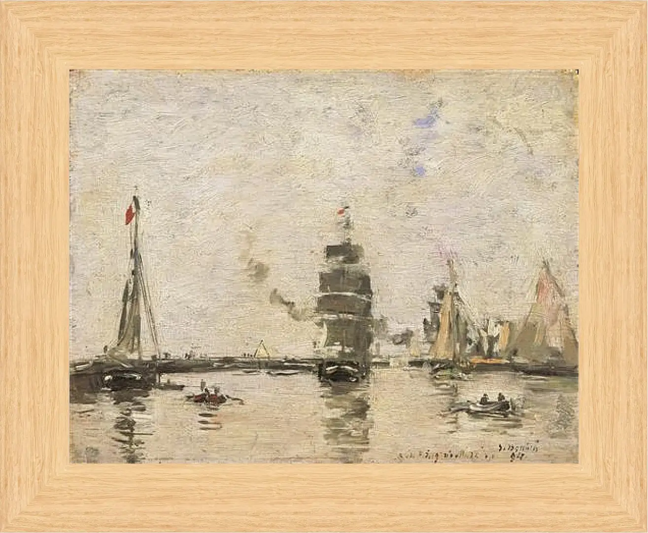 Картина в раме - Boats in Trouville Harbor. Эжен Буден