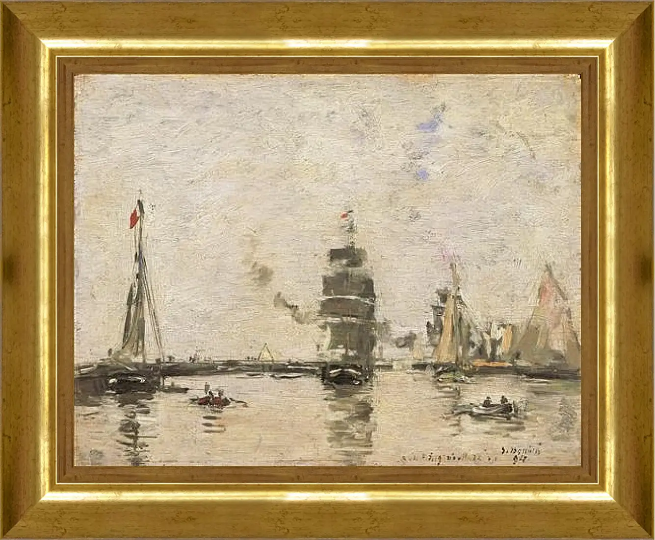 Картина в раме - Boats in Trouville Harbor. Эжен Буден