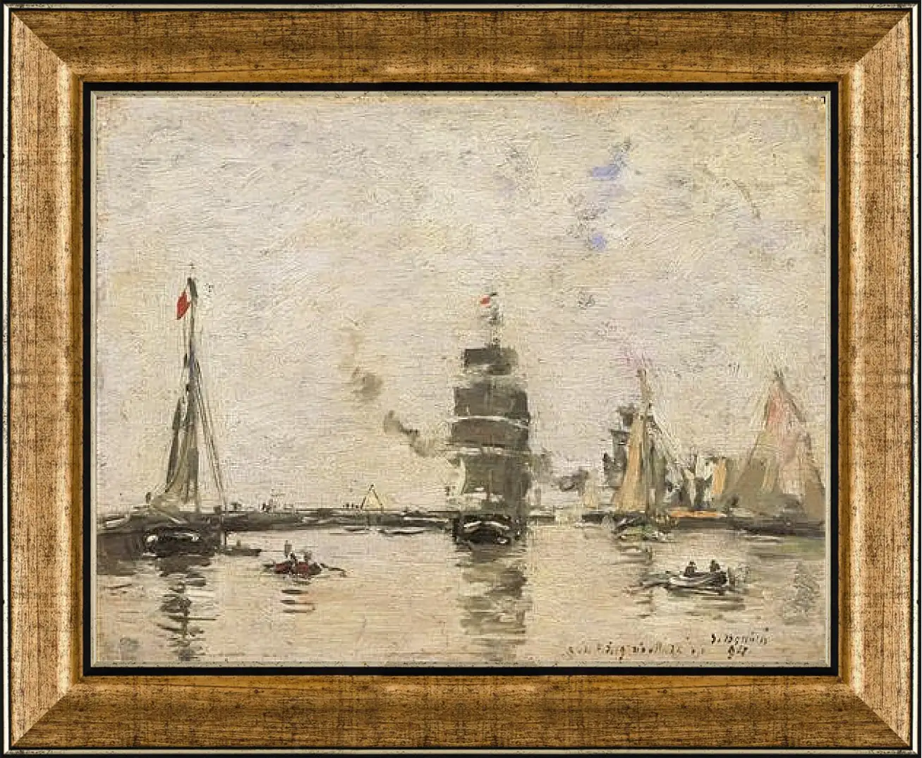Картина в раме - Boats in Trouville Harbor. Эжен Буден