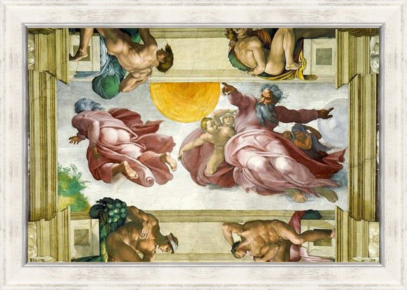 Картина в раме - Сотворение Солнца, Луны и Земли. Микеланджело Буонарроти
