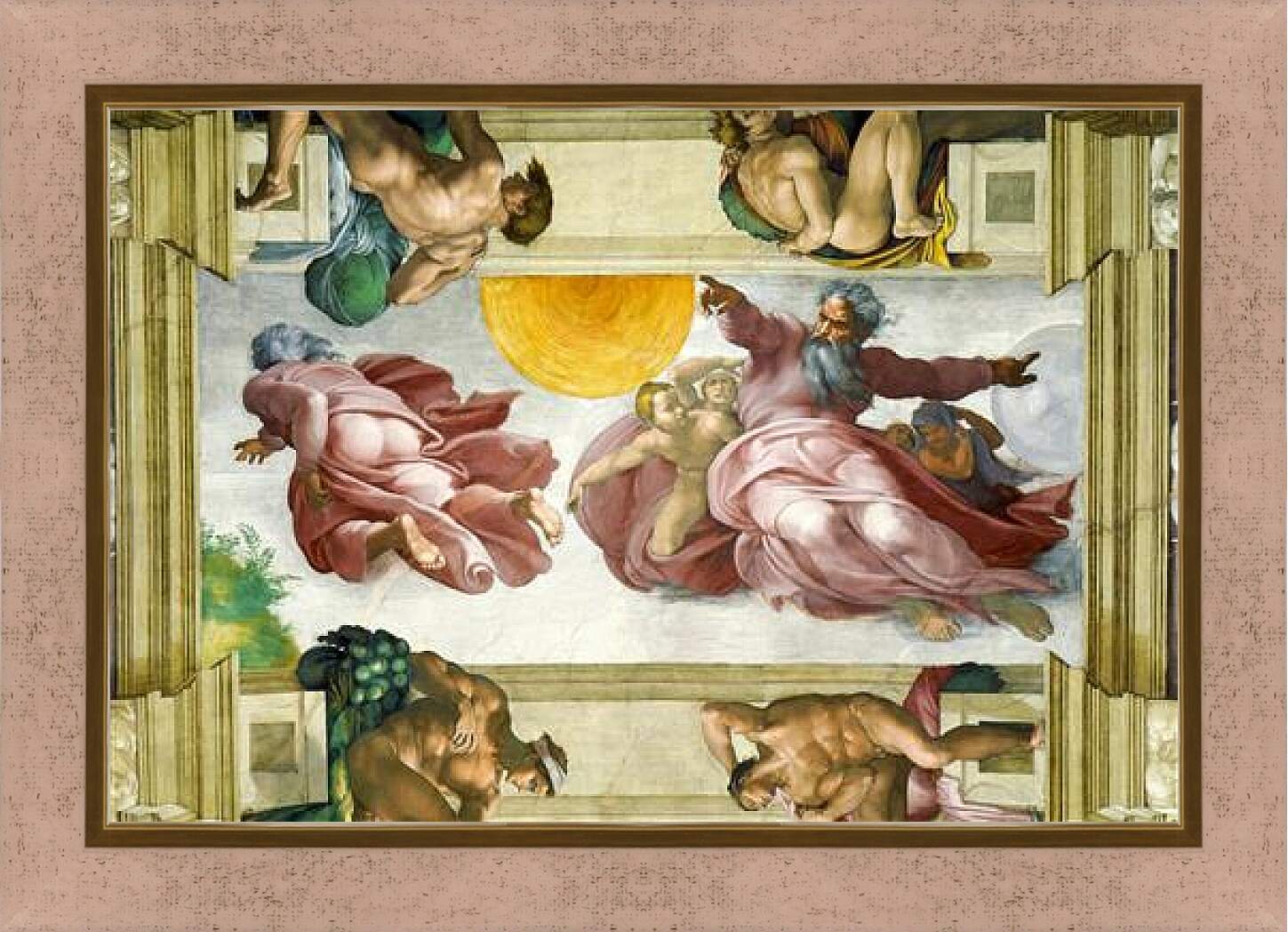 Картина в раме - Сотворение Солнца, Луны и Земли. Микеланджело Буонарроти