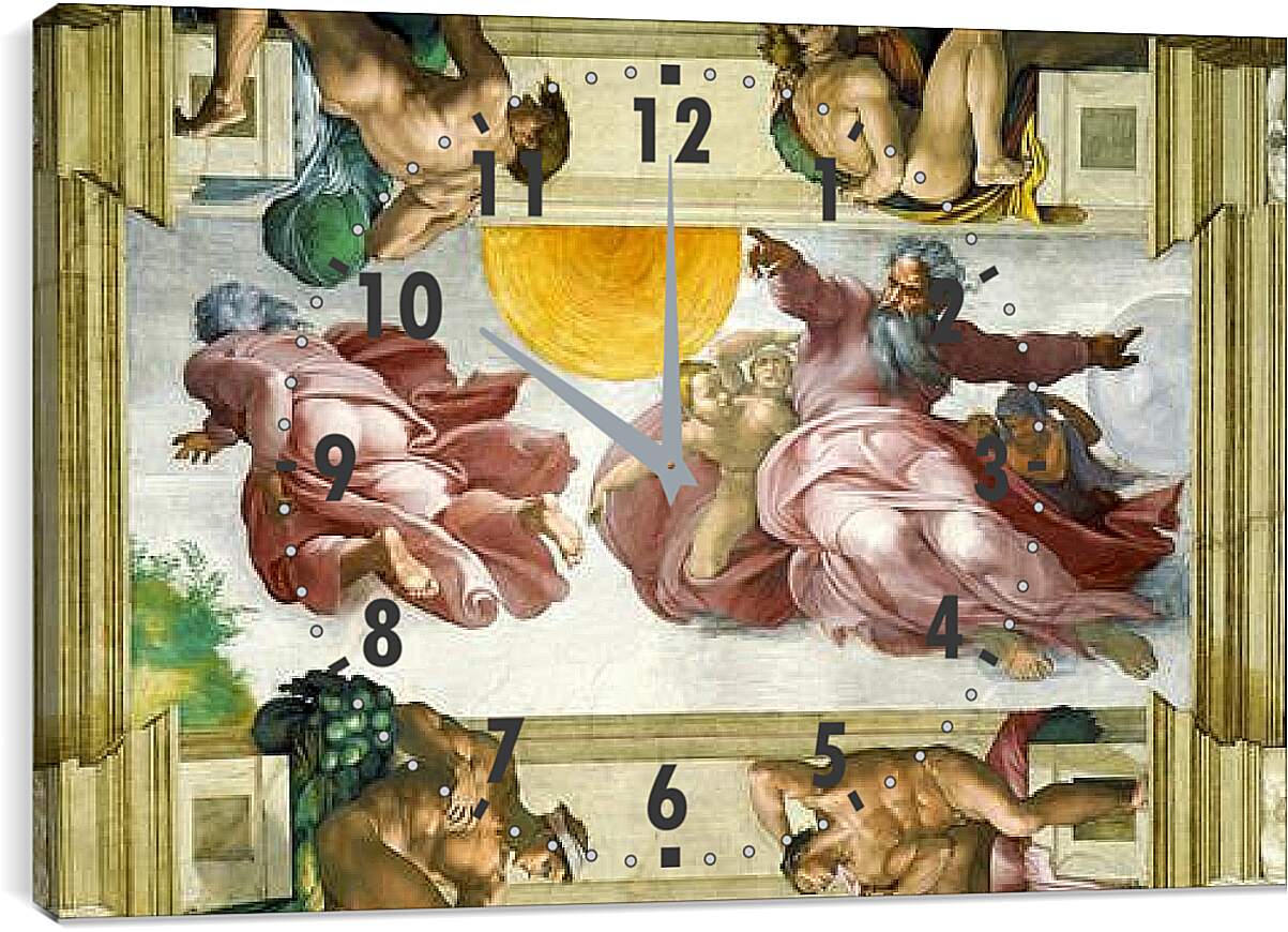 Часы картина - Сотворение Солнца, Луны и Земли. Микеланджело Буонарроти