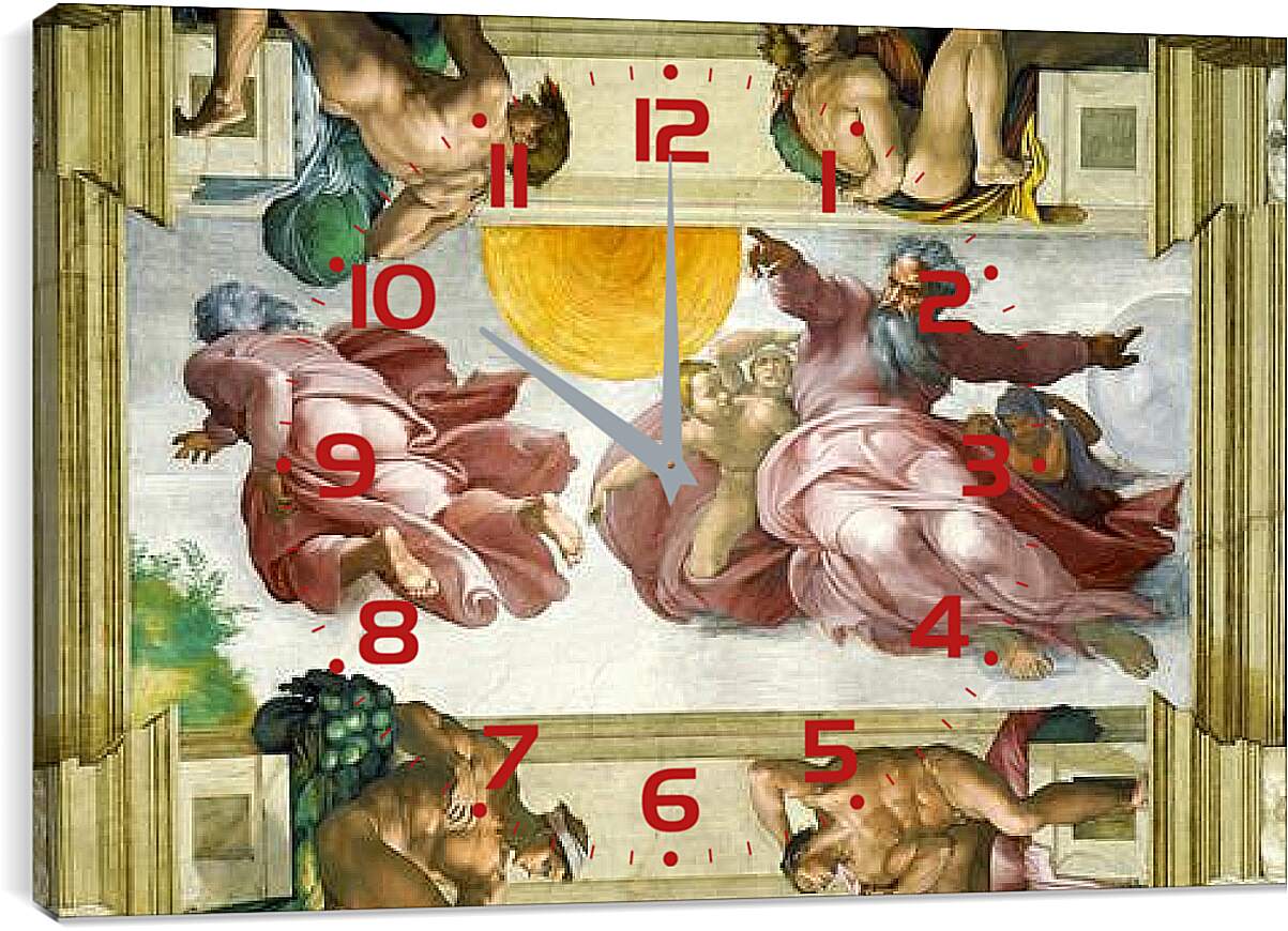 Часы картина - Сотворение Солнца, Луны и Земли. Микеланджело Буонарроти