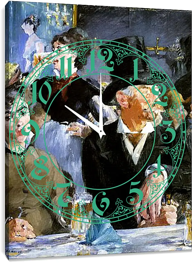 Часы картина - Au Cafe-concert, With the Cafe concert, Huile sur toile. Эдуард Мане