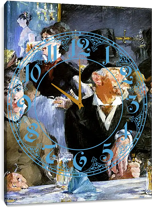 Часы картина - Au Cafe-concert, With the Cafe concert, Huile sur toile. Эдуард Мане