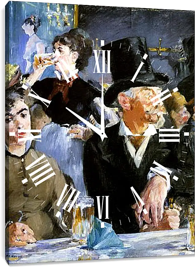 Часы картина - Au Cafe-concert, With the Cafe concert, Huile sur toile. Эдуард Мане
