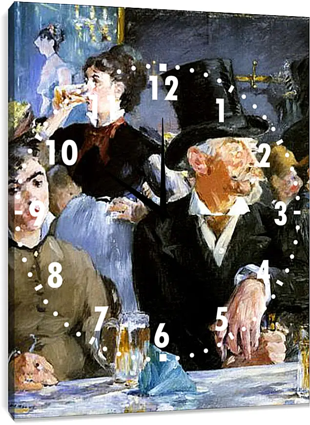 Часы картина - Au Cafe-concert, With the Cafe concert, Huile sur toile. Эдуард Мане