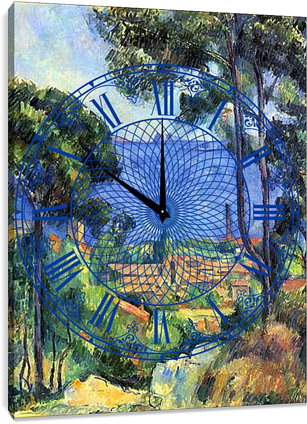 Часы картина - Вид на Эстак и шато де Иф (море в окрестностях Эстака). Поль Сезанн