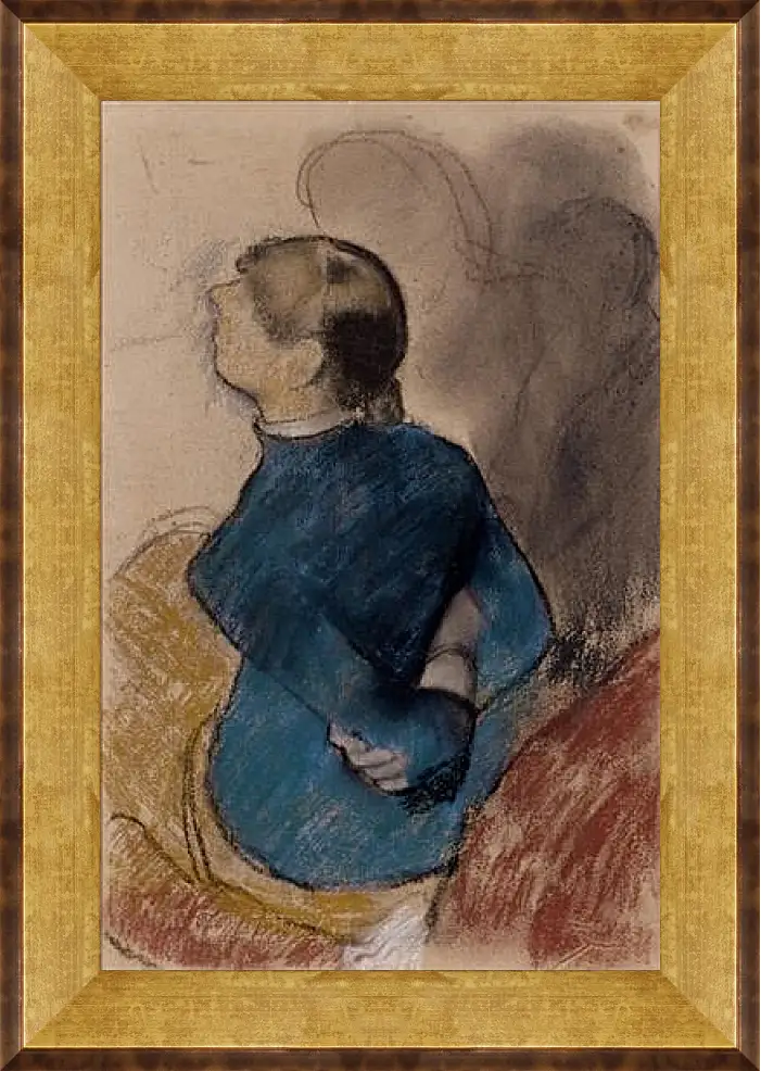 Картина в раме - Young Woman in Blue. Эдгар Дега