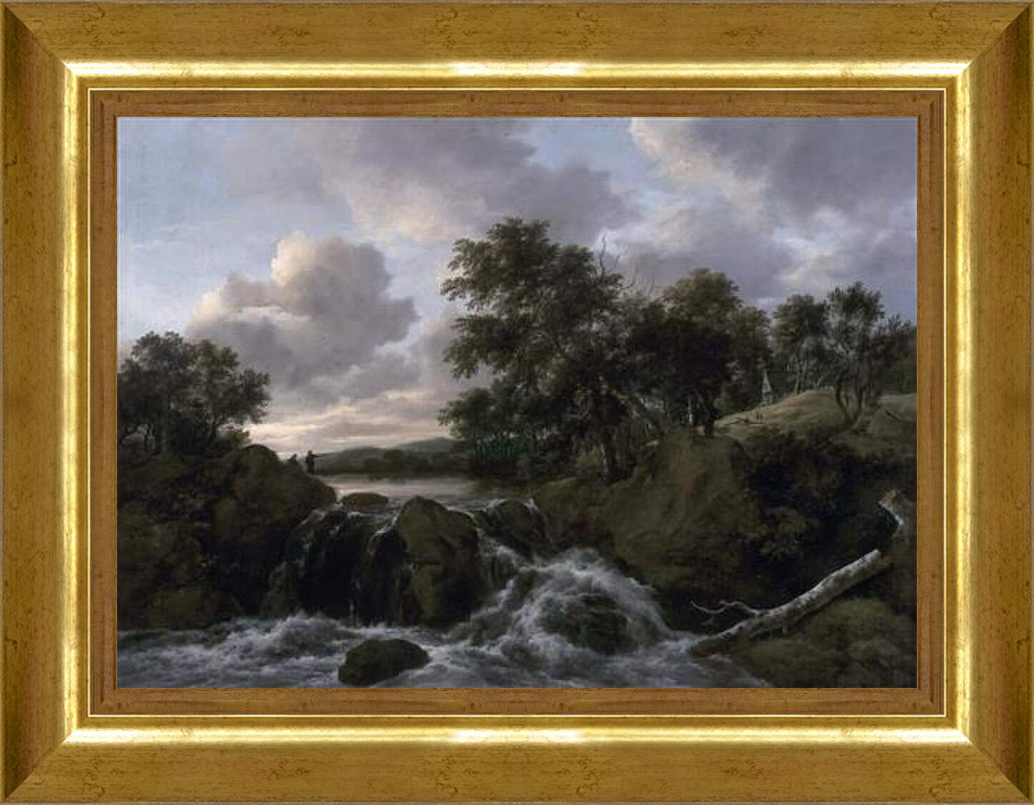 Картина в раме - Landscape with Waterfall. Якоб ван Рейсдал