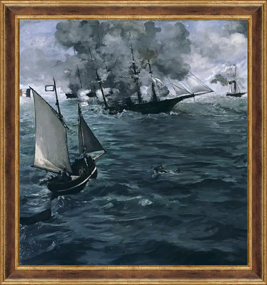 Картина в раме - Battle of the Kearsarge and the Alabama. Эдуард Мане